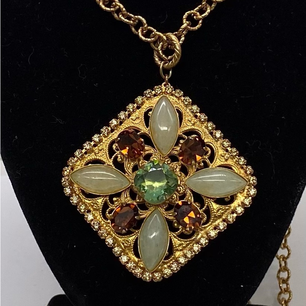 Liz Palacios Gold Tone Citrine Crystal Pendant Chunky Necklace